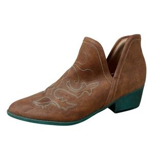 Brown Western Ankle Booties Teal Sole Embroidered Pointed Toe Size 11